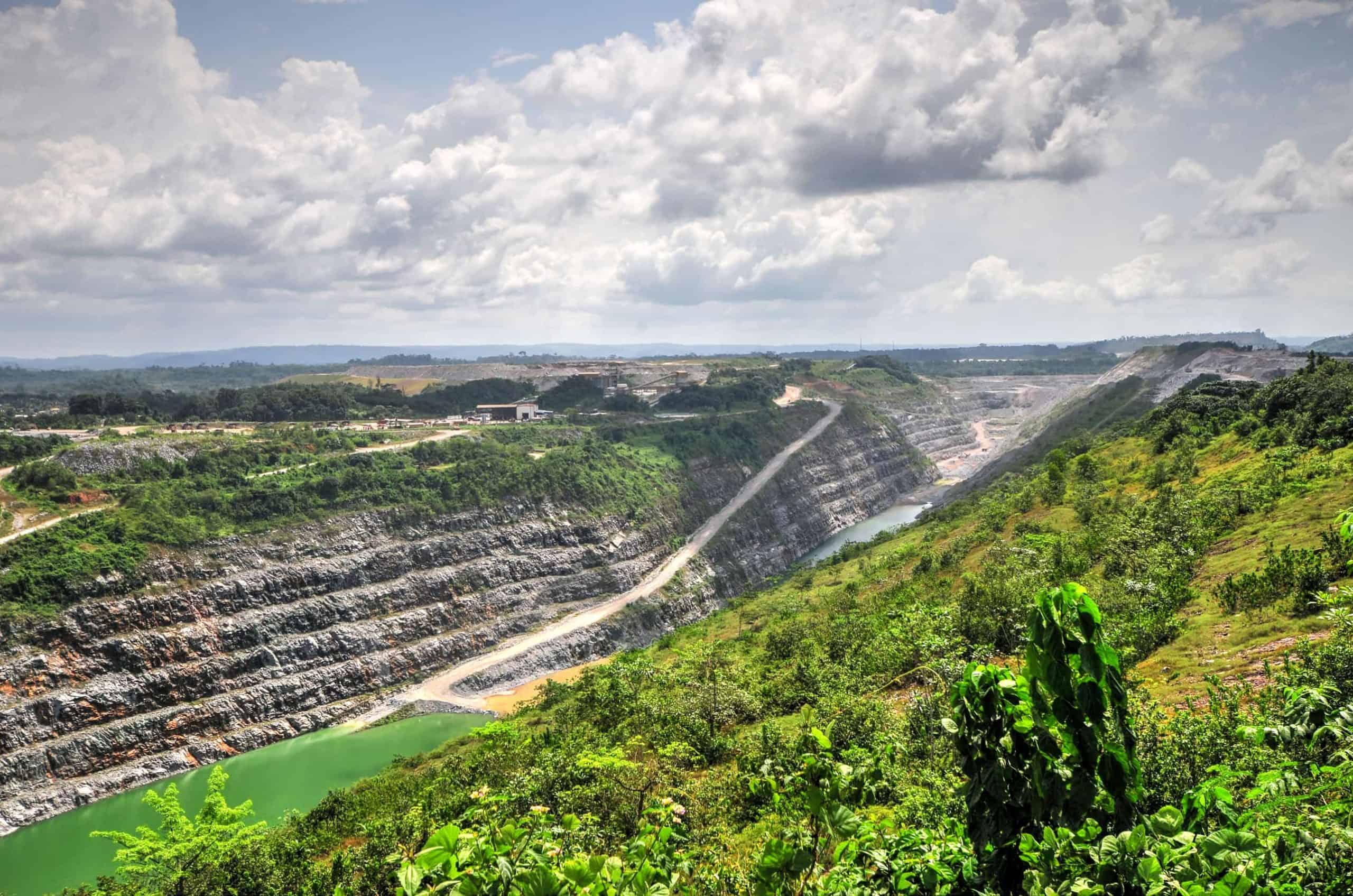 Open Pit Gold Mine in Ghana, Africa with a view of the cut out earth.