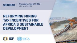 Card with information about the event, named "Reforming Mining Incentives for Africa's sustainable Development"