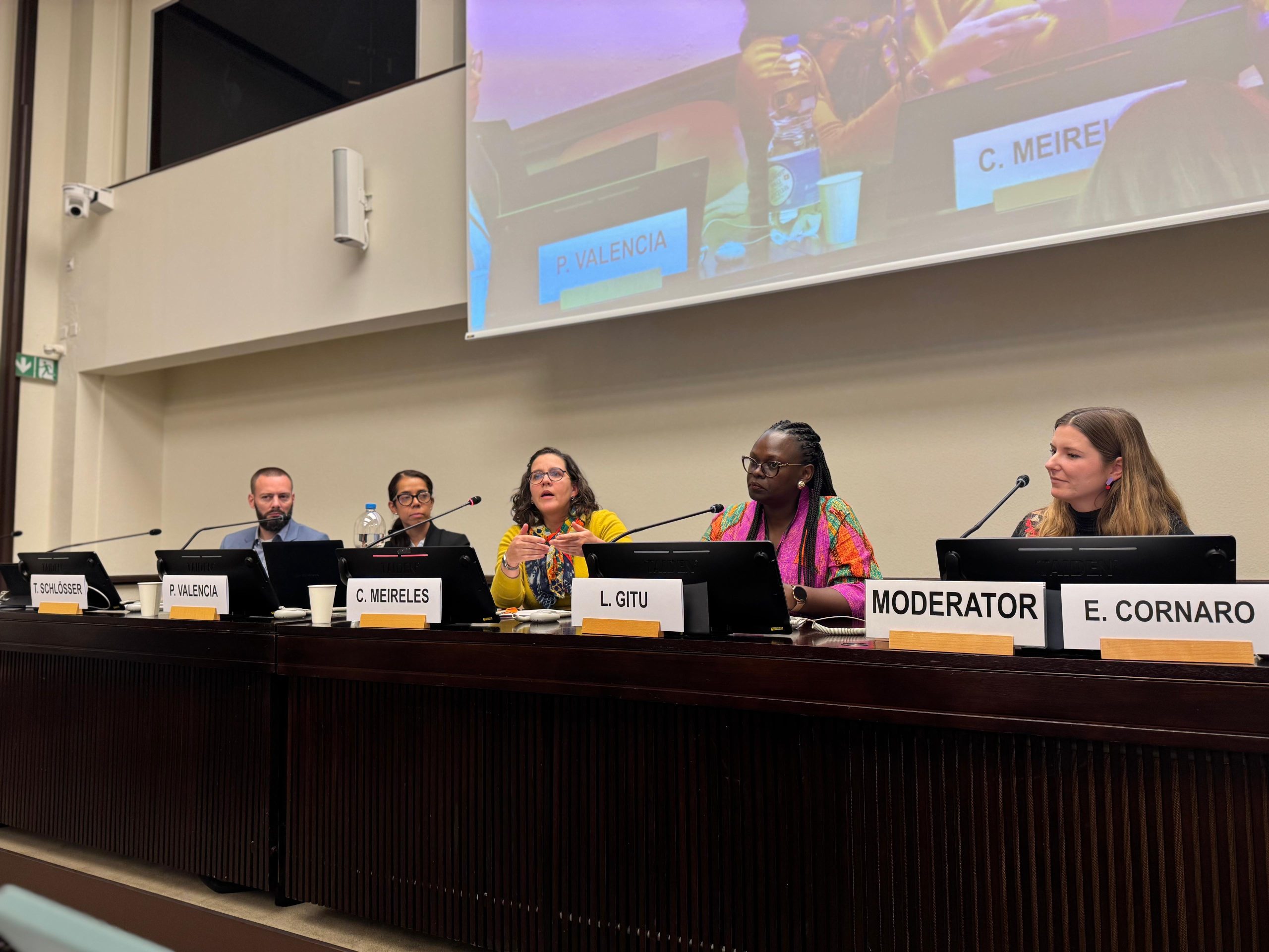 The panel at the Women's Rights and Mining group session at the 21st IGF AGM in Geneva.