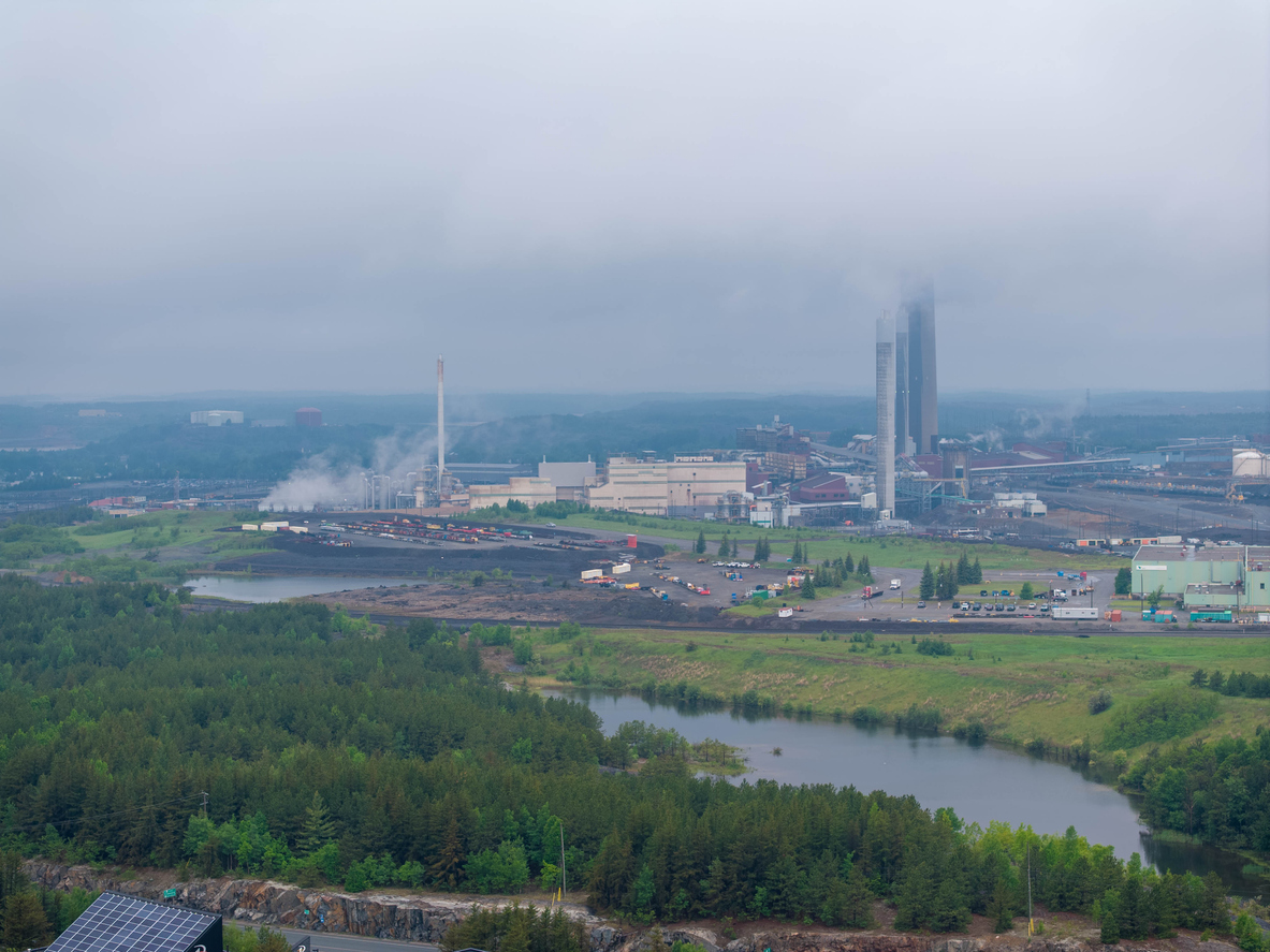 Aerial View of Nickel Smelter Plant and Mining Infrastructure in Sudbury, Ontario