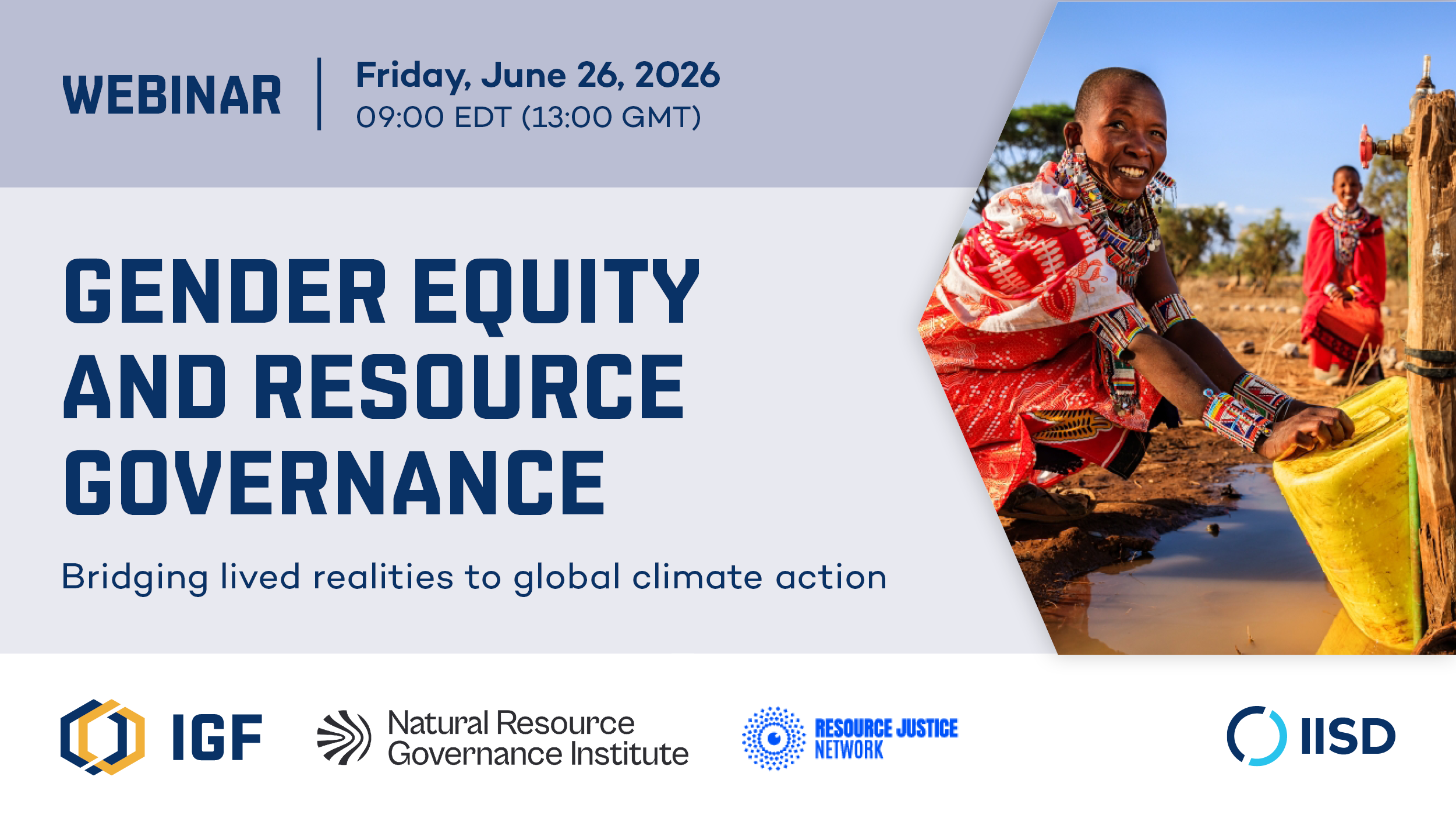 Gender Equity and Resource Governance webinar. Friday, June 26, 2026. 8am EDT / 1pm GMT.