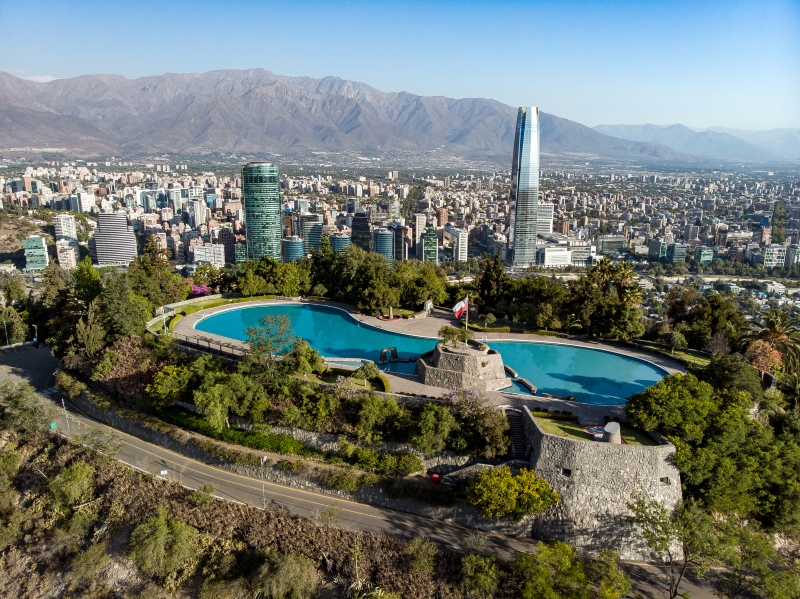 An aerial view of Santiago, Chile, where the 2026 Mining and Sustainability Forum of the Americas takes place.